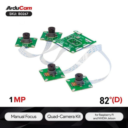 Arducam Camera B0267 Arducam 1MP*4 Quad OV9281 Global Shutter Monochrome Camera Bundle Raspberry Pi Jetson