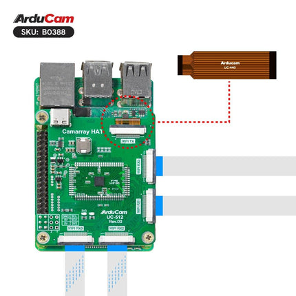 Arducam Camera B0388 Arducam 16MP IMX519 Autofocus Synchronized Quad-Camera Kit for Raspberry Pi, Jetson