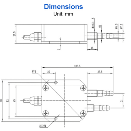 IQFLOW IOT Sensors IQDP-GA100; 0~100 KPa; 4mA ~ 20mA; 2M cable IQDP Industrial Air Differential Pressure Transmitter