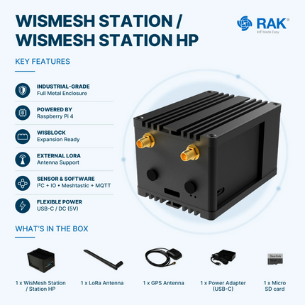 RAK Wireless Wisblock WisMesh Station HP Raspberry Pi Meshtastic High Power RAK13302 1W