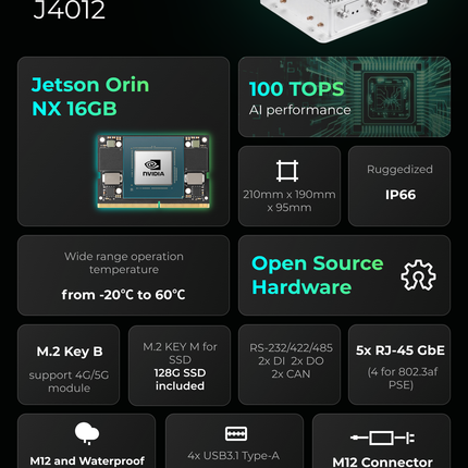 Seeed Studio Robotics reComputer Rugged J4012 Ruggedized IP66 Edge AI NVIDIA® Jetson Orin™ 16GB