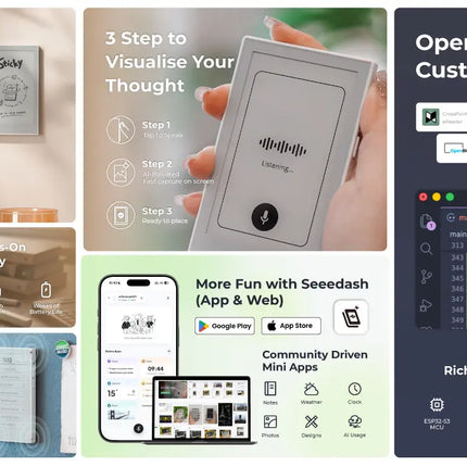 Seeed Studio Smart Displays reTerminal Sticky AI-powered magnetic ePaper display