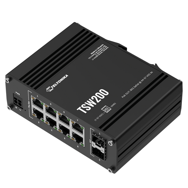 Teltonika POE Switch Teltonika TSW200 DIN Rail 8-Port PoE+ Gigabit Ethernet Switch with SFP