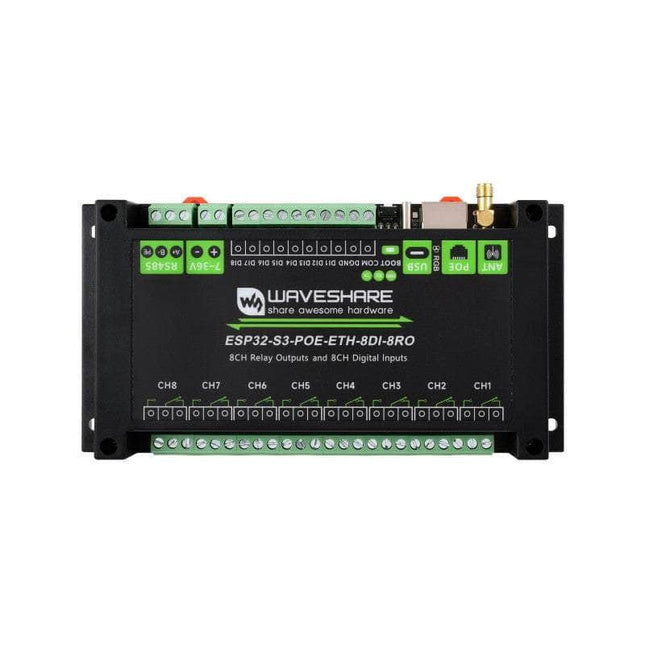 Waveshare Serial Cable Industrial 8-Ch ESP32-S3 WiFi Relay with RS485 Interface POE