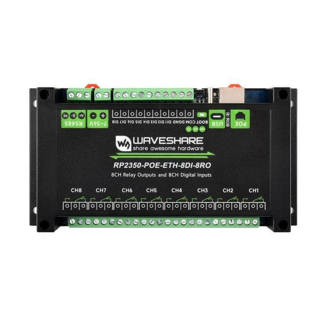 Waveshare Serial Comms 8-Ch RP2350 Relay Module Digital Input, RS485 and Ethernet port