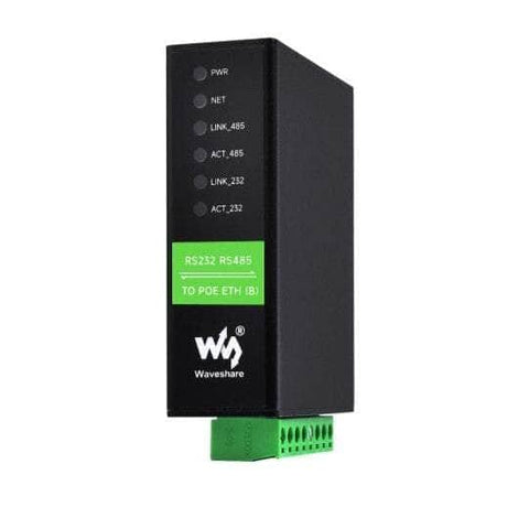 Waveshare Serial Comms RS232 RS485 to RJ45 Ethernet Serial Server, Dual POE Ethernet Ports