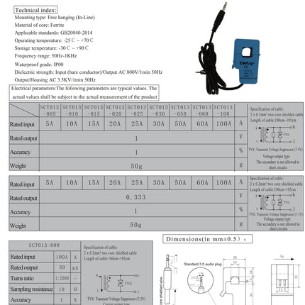 YHDC Current Sensor Non-Invasive AC Current Sensor SCT013 100A