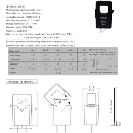 YHDC Current Sensor Non-Invasive AC Current Sensor SCT024TS 300A 50mA