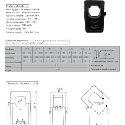 YHDC Current Sensor Non-Invasive AC Current Sensor SCT036TS 600A 50mA