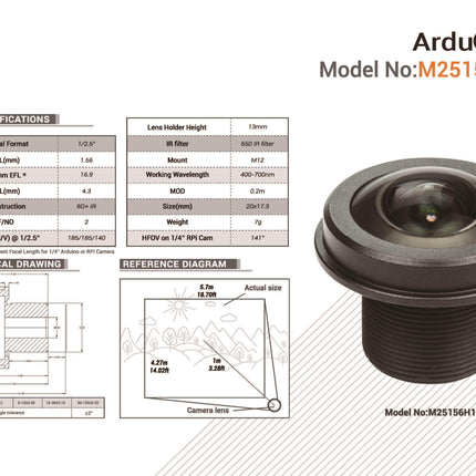 Arducam Camera Arducam M12 Mount 1.56mm Focal Length Camera Lens M25156H14