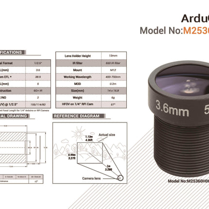 Arducam Camera Arducam M12 Mount Camera Lens M25360H06 LN004