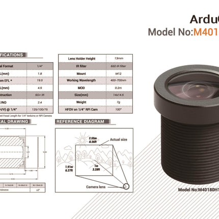 Arducam Camera Arducam M12 Mount Camera Lens M40180H10