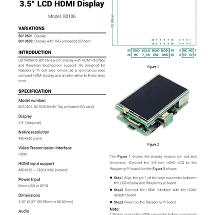 Arducam Raspberry Pi Kits Raspberry Pi 3.5" HDMI TFT LCD Display Kit Touchscreen 16GB SD Card